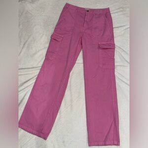 ZARA Women High Rise Straight Cargo Trousers Pants Pink Size 6